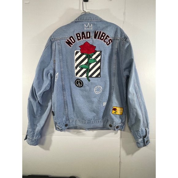 Brooklyn Cloth Jean Jacket men's size M Embroidered Denim Stenciled Patches - Picture 15 of 16